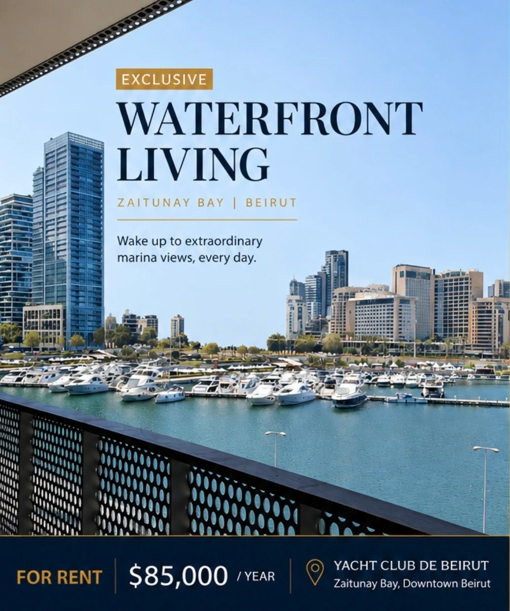 Waterfront Marina View apartment for rent in Downtown - Beirut - Lebanon